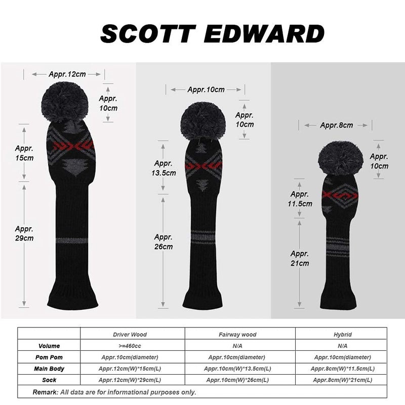 Scott Edward Abstract Pattern Dark Color Golf Headcover Set of 5 PCS, Driver Wood Cover *1, Fairway Wood Cover *2, Hybrid Cover * 2, with Rotating Number Tags. - Image 3